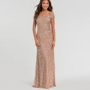 Adrianna Papell Sequin Off The Shoulder Gown